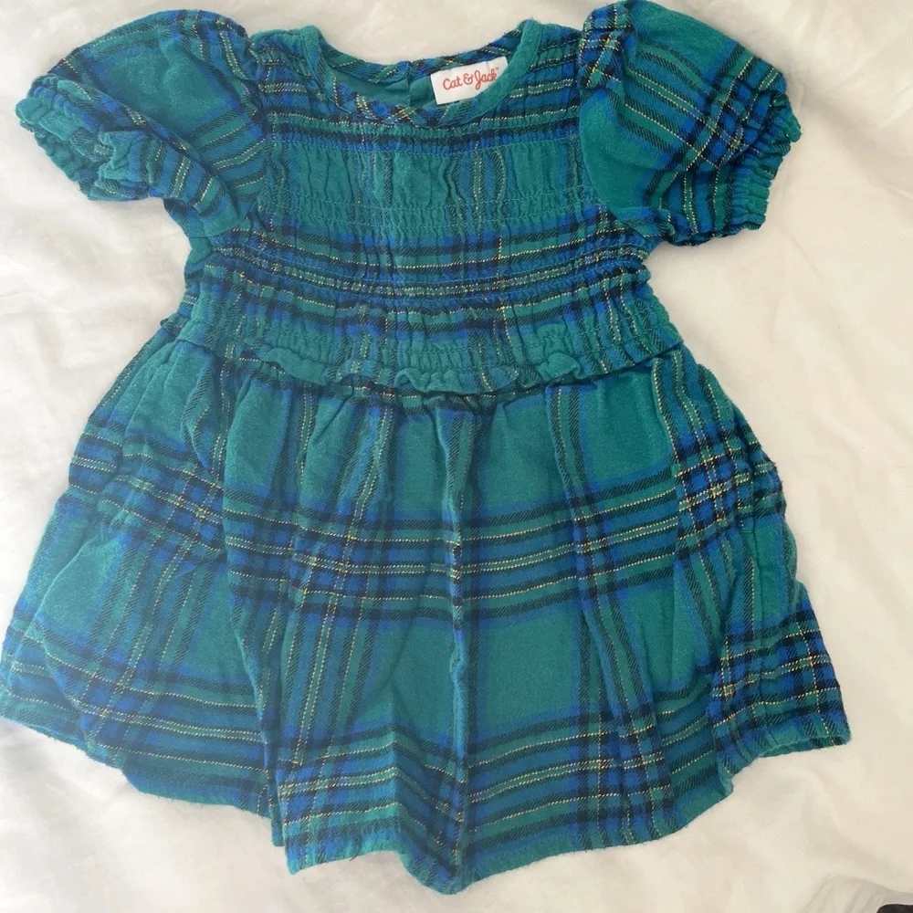 Cat & Jack Green and Blue Plaid Holiday Dress Baby Size 12M First Christmas